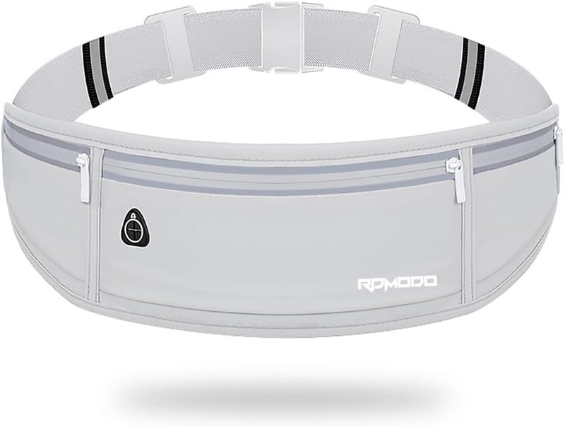 RDMODO Water Resistant Fanny Pack，Slim Running Belt for Women Men，Waist Bag Running Phone Holder with 3 Zipper Pockets for iPhone 16 15 14 13 Samsung，Reflective Running Pouch for Walking Cycling Grey - Image 1